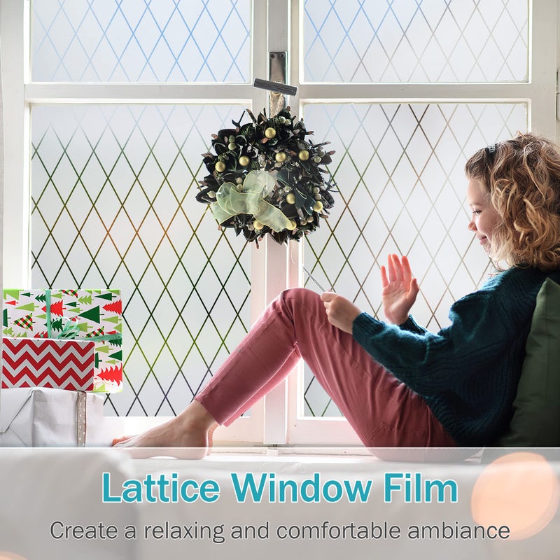 VELIMAX Lattice Frosted Window Film Window Privacy Film Static Cling Window Vinyl Opaque Glass Sticker Non Adhesive Anti-UV 35.4x78.7 inches - Image 2